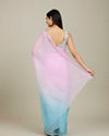 Mohey Women Enchanting Blue-Pink Organza Saree