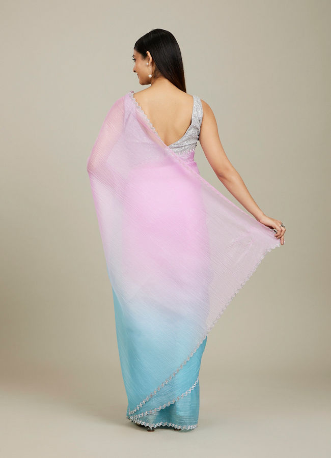 Mohey Women Enchanting Blue-Pink Organza Saree