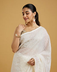 Mohey Women Ethereal Cream Organza Saree