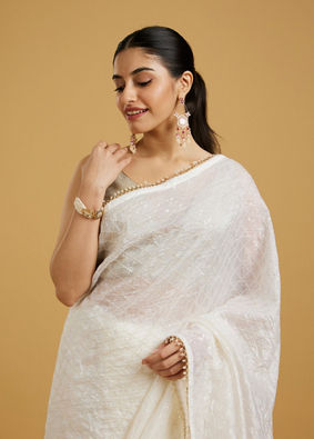 Mohey Women Ethereal Cream Organza Saree image number 1