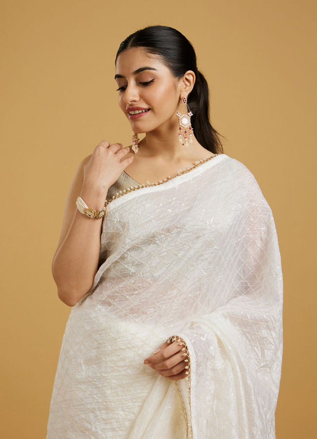 Mohey Women Ethereal Cream Organza Saree image number 1