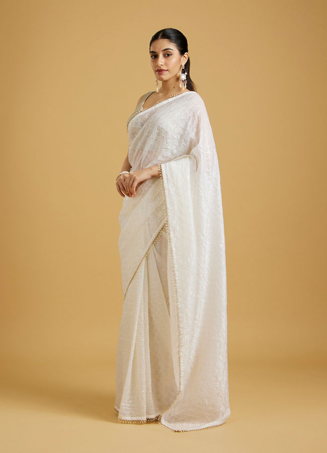 Mohey Women Ethereal Cream Organza Saree
