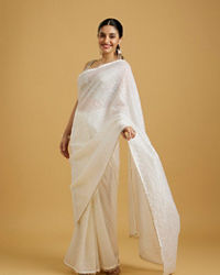 Mohey Women Ethereal Cream Organza Saree