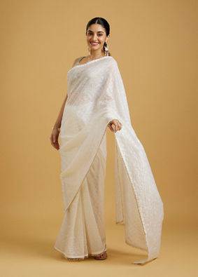 Mohey Women Ethereal Cream Organza Saree image number 0