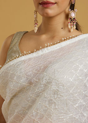 Mohey Women Ethereal Cream Organza Saree image number 3