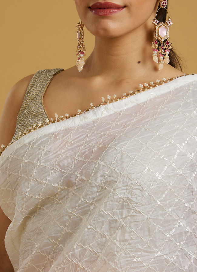 Mohey Women Ethereal Cream Organza Saree