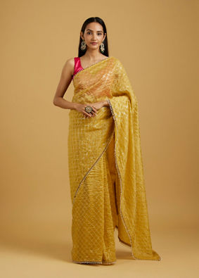 Mohey Women Glowing Sunshine Yellow Organza Saree image number 0