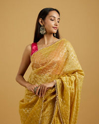 Mohey Women Glowing Sunshine Yellow Organza Saree