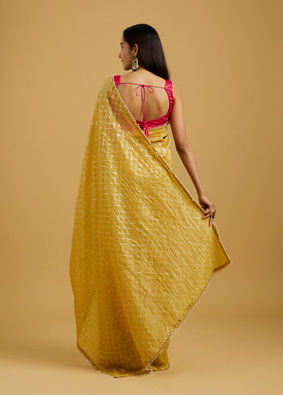 Mohey Women Glowing Sunshine Yellow Organza Saree image number 4