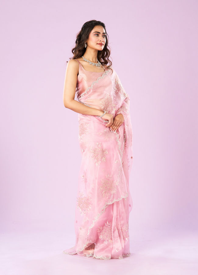Mohey Women Effervescent Pink Organza Saree