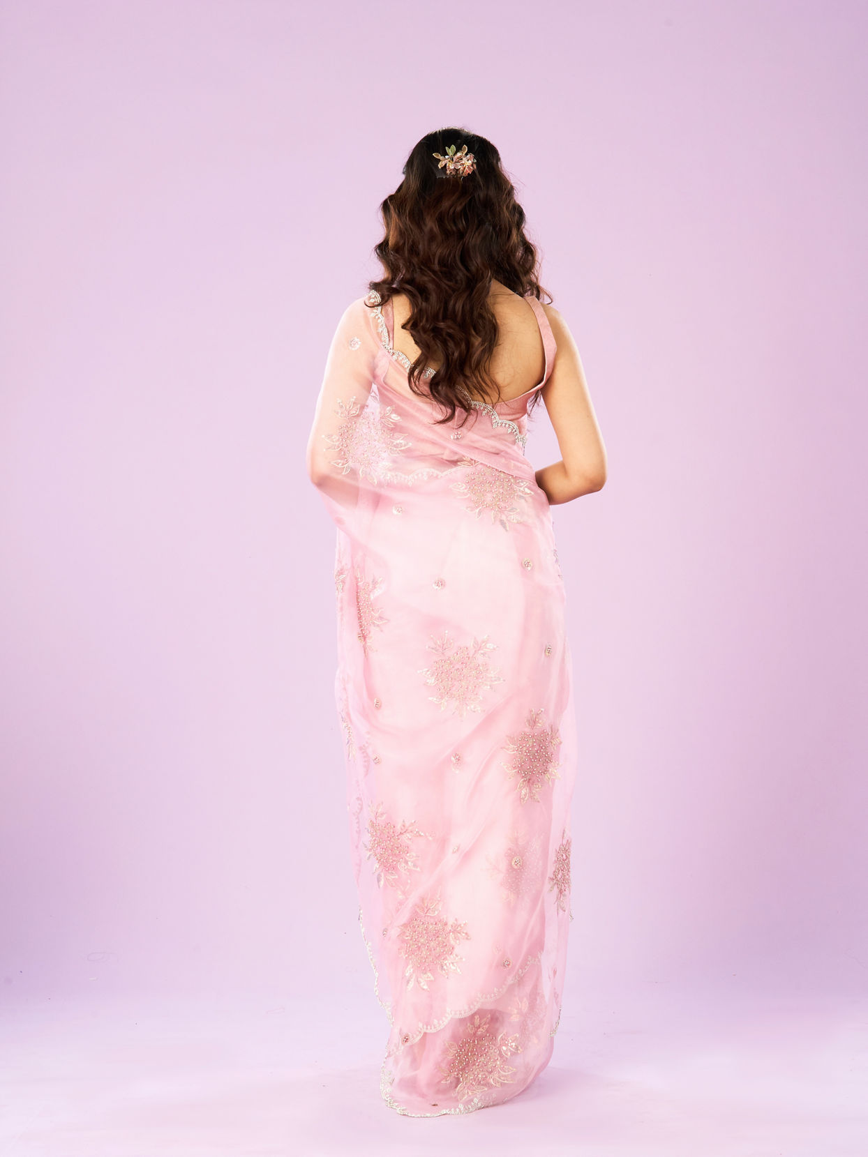 Mohey Women Effervescent Pink Organza Saree