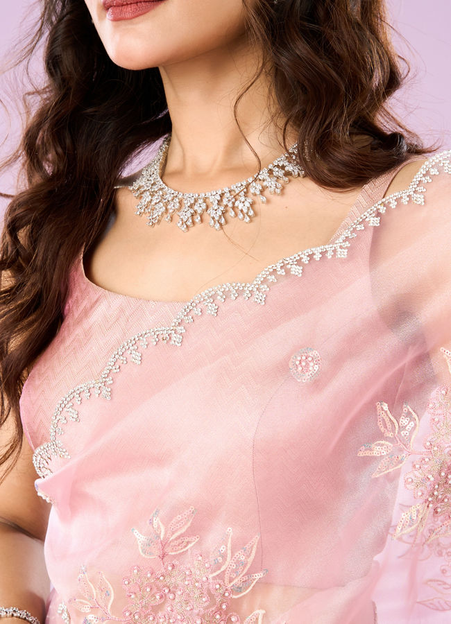 Mohey Women Effervescent Pink Organza Saree