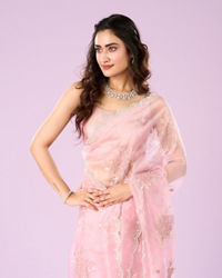 Mohey Women Effervescent Pink Organza Saree