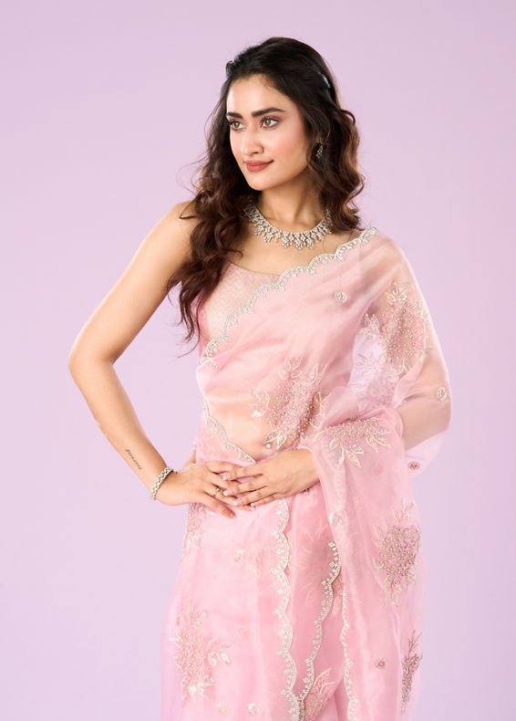 Mohey Women Effervescent Pink Organza Saree