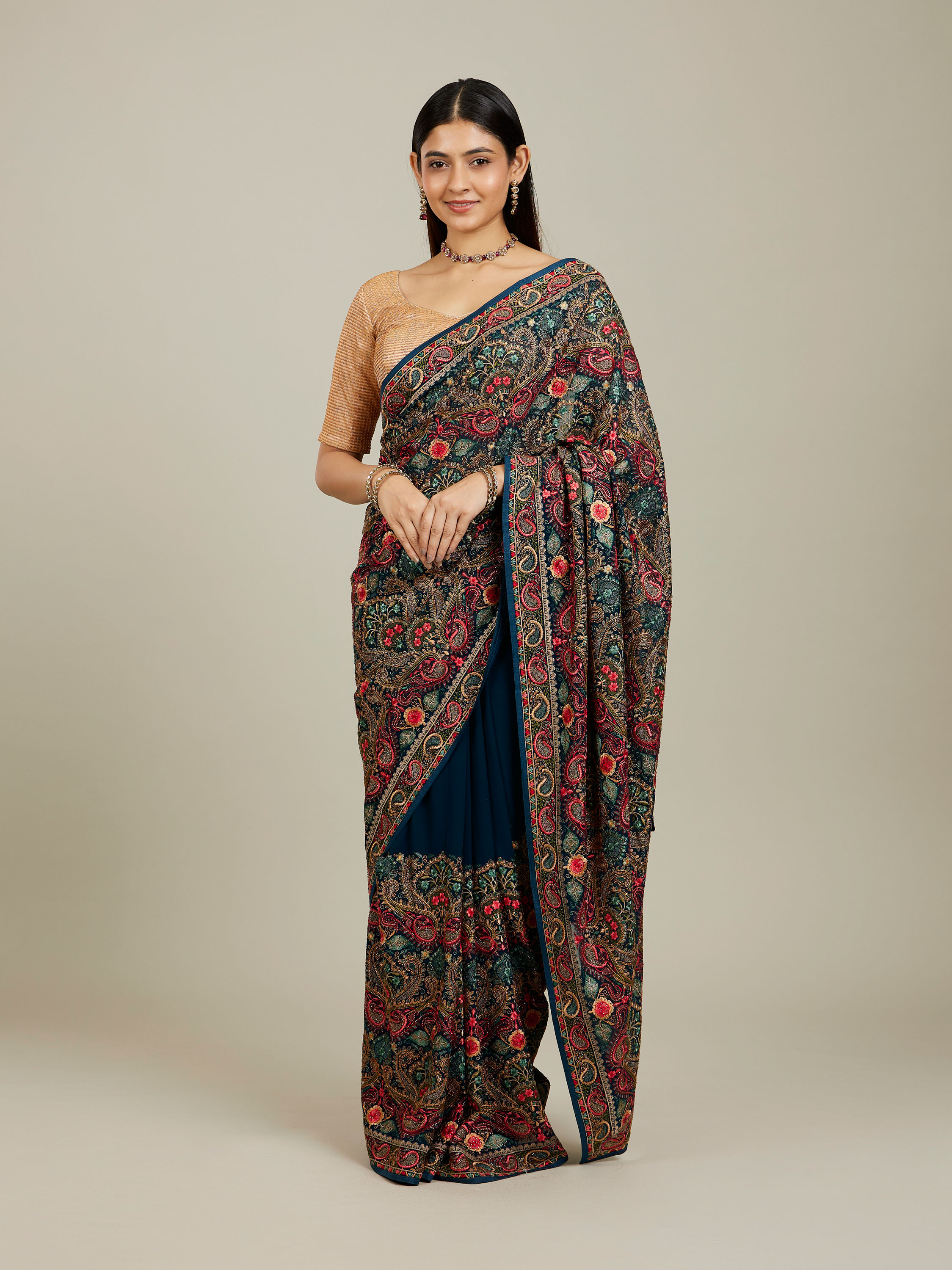 Mohey Women Azure Elegance Georgette Saree