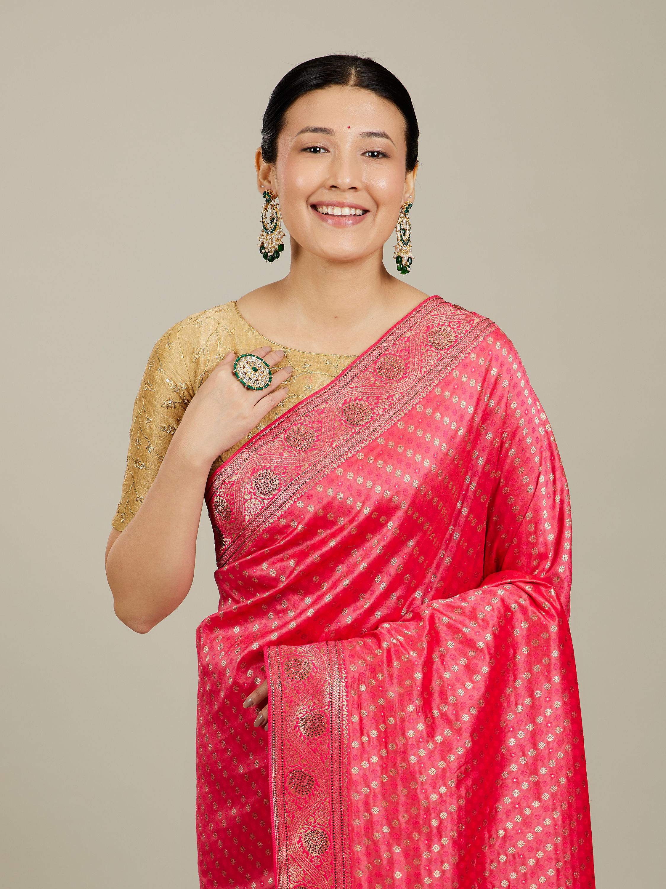 Mohey Women Pink Festive Charm Saree