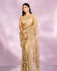 Mohey Women Beige Euphoria Net Saree