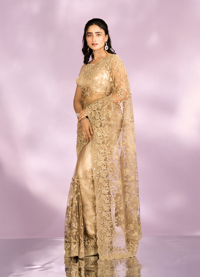 Mohey Women Beige Euphoria Net Saree