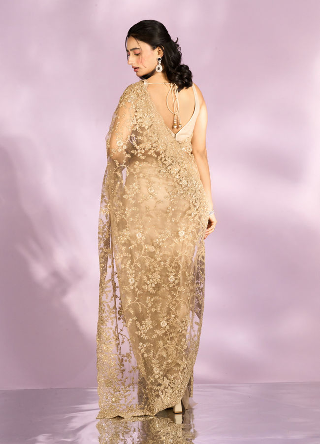 Mohey Women Beige Euphoria Net Saree