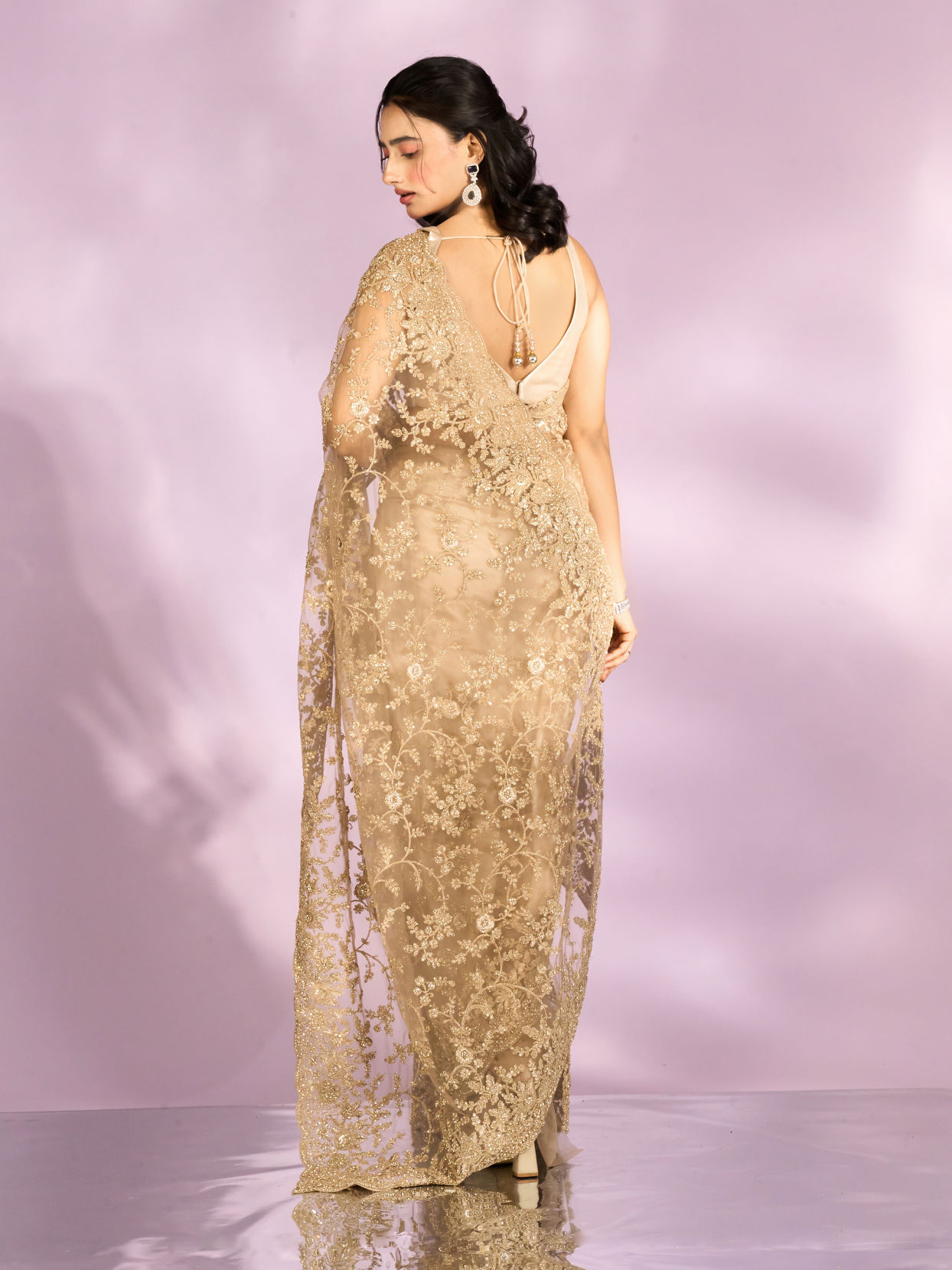 Mohey Women Beige Euphoria Net Saree