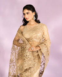 Mohey Women Beige Euphoria Net Saree