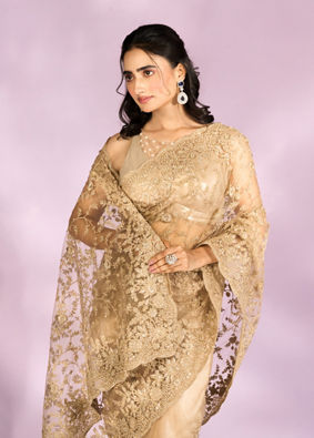 Mohey Women Beige Euphoria Net Saree