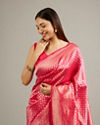 Mohey Women Rani Pink Floral Buta Patterned Saree with Intricate Borders