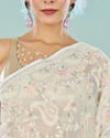 Mohey Women Elegant Cream Organza Saree