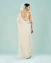 Mohey Women Elegant Cream Organza Saree
