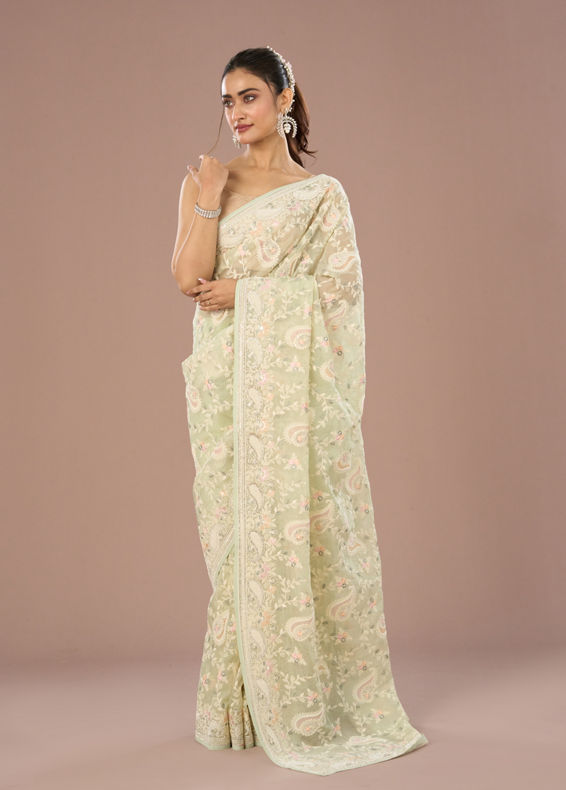 Mohey Women Enchanting Pista Green Saree