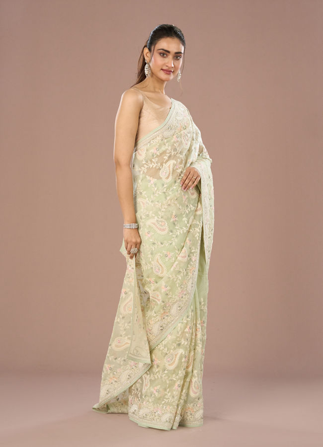 Mohey Women Enchanting Pista Green Saree
