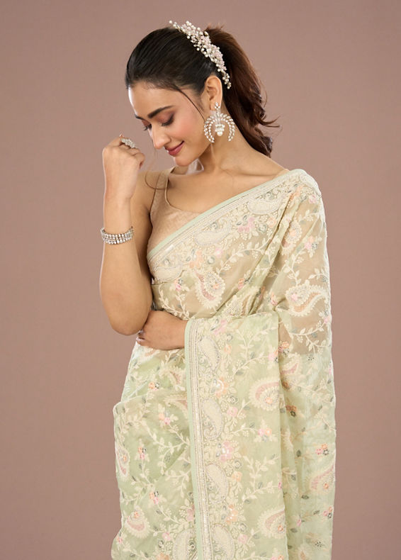 Mohey Women Enchanting Pista Green Saree