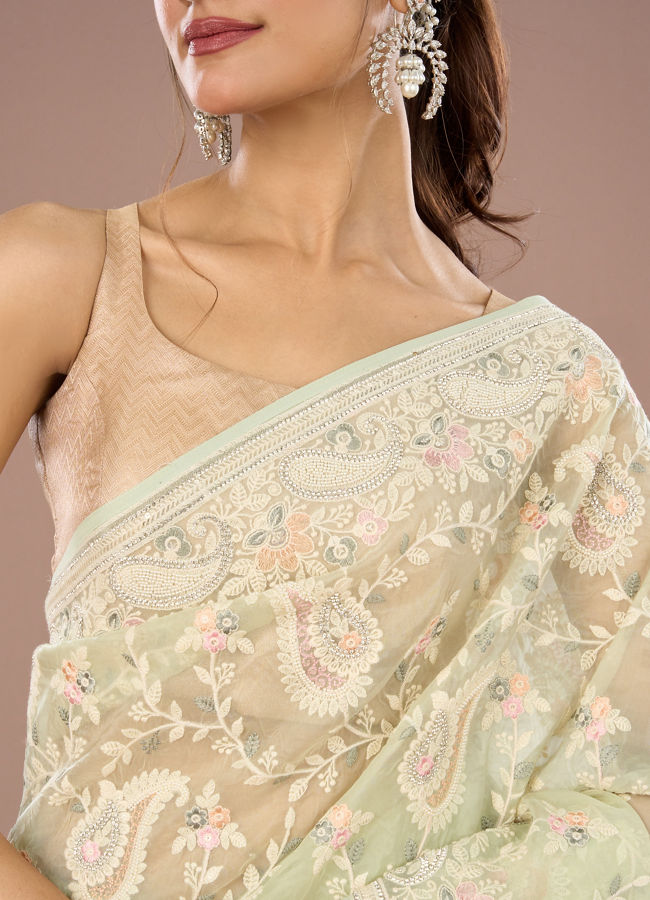 Mohey Women Enchanting Pista Green Saree