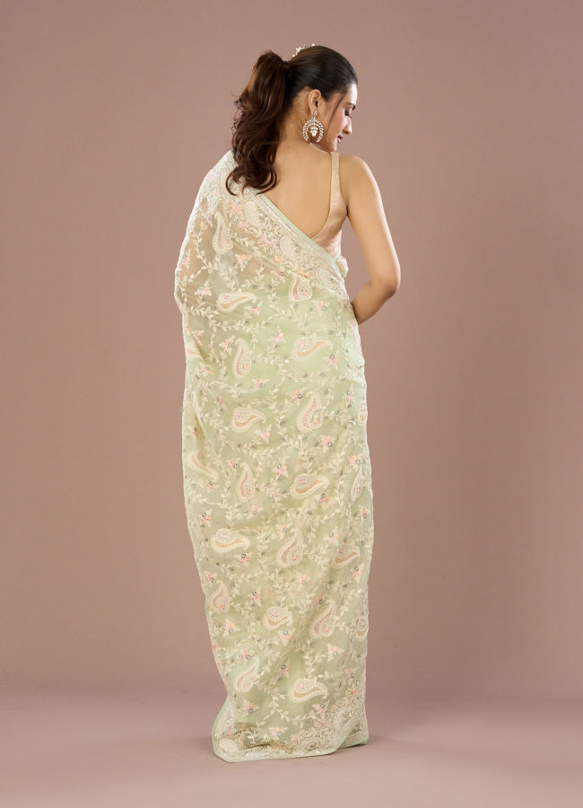 Mohey Women Enchanting Pista Green Saree