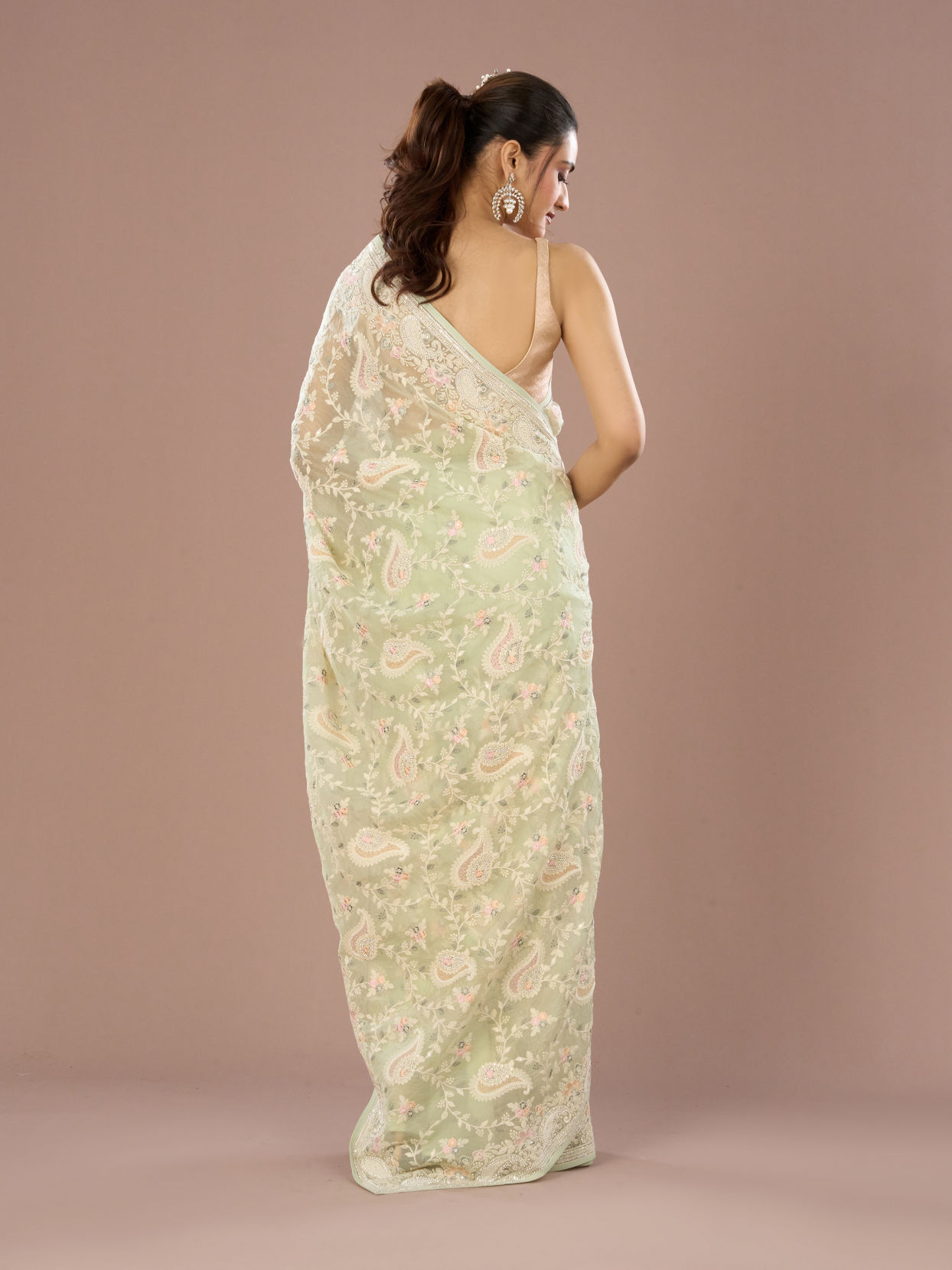 Mohey Women Enchanting Pista Green Saree