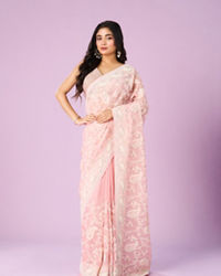 Mohey Women Enchanting Pink Organza Saree