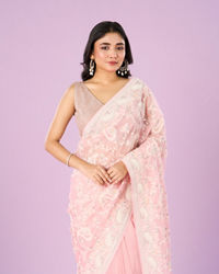 Mohey Women Enchanting Pink Organza Saree