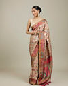 Cream White Floral Jaal Patterned Saree with Paisley Motifs