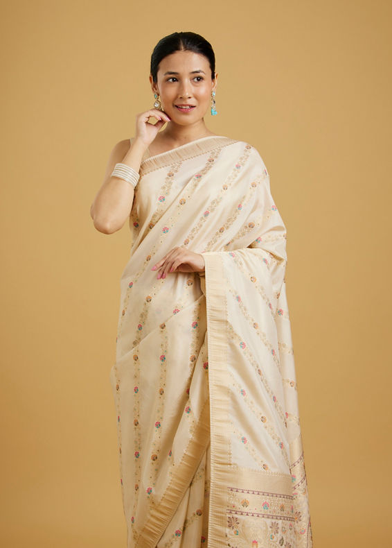 Mohey Women Cream Radiant Elegance Saree