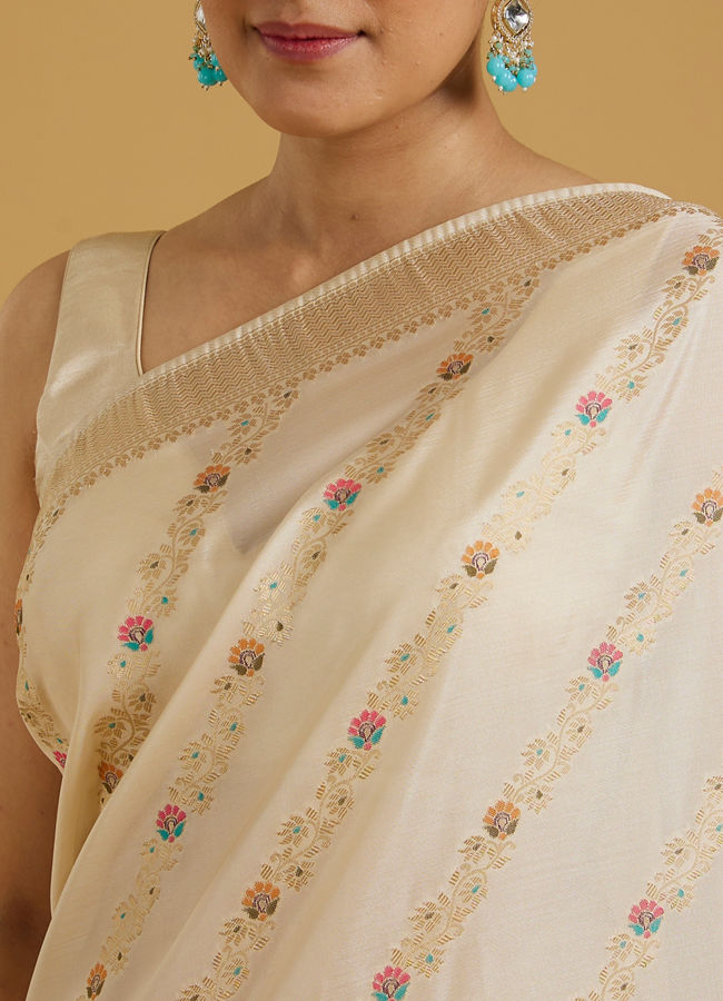 Mohey Women Cream Radiant Elegance Saree image number 3