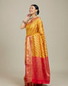 Mohey Women Mustard Yellow Striped Patterned Saree with Floral Motifs