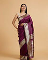 Wine Red Dotted Patterned Saree with Peacock Zari Motifs on the Border