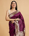 Mohey Women Wine Red Dotted Patterned Saree with Peacock Zari Motifs on the Border