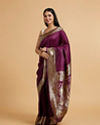 Mohey Women Wine Red Dotted Patterned Saree with Peacock Zari Motifs on the Border