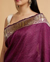 Mohey Women Wine Red Dotted Patterned Saree with Peacock Zari Motifs on the Border