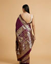Mohey Women Wine Red Dotted Patterned Saree with Peacock Zari Motifs on the Border