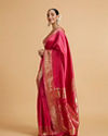 Mohey Women Rani Pink Dotted Patterned Saree with Peacock Zari Motifs on the Border