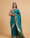 Mohey Women Rama Green Dotted Patterned Saree with Peacock Zari Motifs on the Border