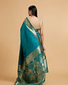 Mohey Women Rama Green Dotted Patterned Saree with Peacock Zari Motifs on the Border