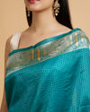 Mohey Women Rama Green Dotted Patterned Saree with Peacock Zari Motifs on the Border